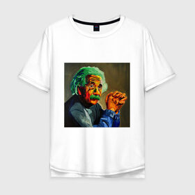 Мужская футболка хлопок Oversize с принтом Энштейн в Екатеринбурге, 100% хлопок | свободный крой, круглый ворот, “спинка” длиннее передней части | albert | art | einstein | арт | энштейн