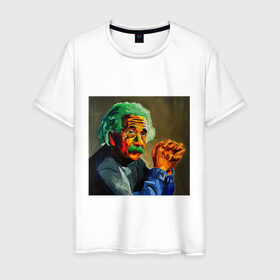Мужская футболка хлопок с принтом Энштейн в Екатеринбурге, 100% хлопок | прямой крой, круглый вырез горловины, длина до линии бедер, слегка спущенное плечо. | albert | art | einstein | арт | энштейн