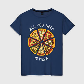 Женская футболка хлопок с принтом Пицца в Екатеринбурге, 100% хлопок | прямой крой, круглый вырез горловины, длина до линии бедер, слегка спущенное плечо | вкусно | еда | люблю пиццу | надпись пицца | пеперони | пицца | фаст фуд | фастфуд | хочу пиццу