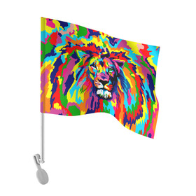 Флаг для автомобиля с принтом Лев Artistic Art в Екатеринбурге, 100% полиэстер | Размер: 30*21 см | king | lion | neon | африка | голова | граффити | грива | дикий | животные | зверь | зодиак | картина | король | краски | красочный | лев | львенок | львиное | львица | неон | неоновые | радуга | радужный | рисунок
