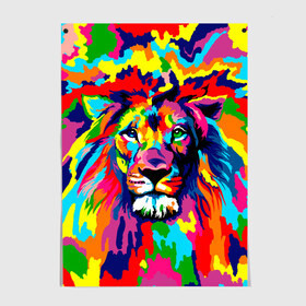 Постер с принтом Лев Artistic Art в Екатеринбурге, 100% бумага
 | бумага, плотность 150 мг. Матовая, но за счет высокого коэффициента гладкости имеет небольшой блеск и дает на свету блики, но в отличии от глянцевой бумаги не покрыта лаком | king | lion | neon | африка | голова | граффити | грива | дикий | животные | зверь | зодиак | картина | король | краски | красочный | лев | львенок | львиное | львица | неон | неоновые | радуга | радужный | рисунок