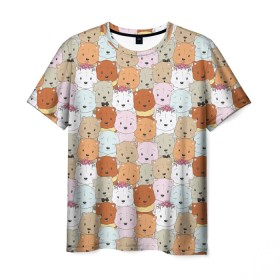 Мужская футболка 3D с принтом МИШКИ в Екатеринбурге, 100% полиэфир | прямой крой, круглый вырез горловины, длина до линии бедер | Тематика изображения на принте: девушкам | детская | детям | женская | животные | медведи | медведь | медвежата | медвежатки | милота | милый | мишка | мишки | паттерн