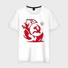 Мужская футболка хлопок с принтом СССР в Екатеринбурге, 100% хлопок | прямой крой, круглый вырез горловины, длина до линии бедер, слегка спущенное плечо. | ussr | герб | звезда | коммунист | комсомол | кпсс | красный | ленин | лого | логотип | молот | надпись | патриот | республик | ретро | рсфср | серп | символ | снг | советский | советских | социалистических