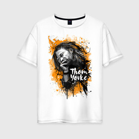 Женская футболка хлопок Oversize с принтом Thom Yorke в Екатеринбурге, 100% хлопок | свободный крой, круглый ворот, спущенный рукав, длина до линии бедер
 | radiohead | thom yorke | радиохед | том йорк