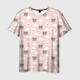 Мужская футболка 3D с принтом МИШКИ в Екатеринбурге, 100% полиэфир | прямой крой, круглый вырез горловины, длина до линии бедер | Тематика изображения на принте: девушкам | детская | детям | женская | животные | медведи | медведь | медвежата | медвежатки | милота | милый | мишка | мишки | небо | облака | паттерн