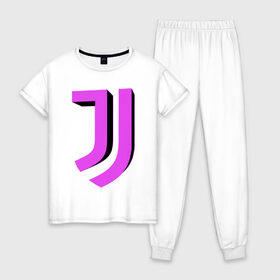 Женская пижама хлопок с принтом Juventus 3D Logo Fuchsia (2021) в Екатеринбурге, 100% хлопок | брюки и футболка прямого кроя, без карманов, на брюках мягкая резинка на поясе и по низу штанин | 0x000000123 | juve | juventus | ronaldo | юве | ювентус