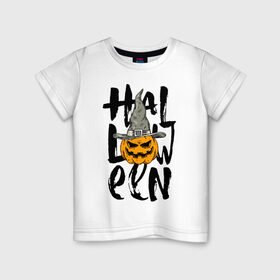 Детская футболка хлопок с принтом Halloween в Екатеринбурге, 100% хлопок | круглый вырез горловины, полуприлегающий силуэт, длина до линии бедер | eyes | halloween | hat | jaw | pumpkin | smile | глаза | пасть | тыква | улыбка | хэллоуин | шляпа