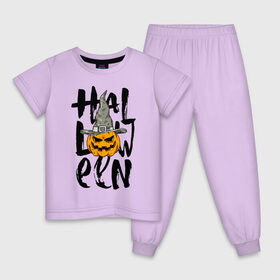 Детская пижама хлопок с принтом Halloween в Екатеринбурге, 100% хлопок |  брюки и футболка прямого кроя, без карманов, на брюках мягкая резинка на поясе и по низу штанин
 | eyes | halloween | hat | jaw | pumpkin | smile | глаза | пасть | тыква | улыбка | хэллоуин | шляпа