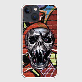 Чехол для iPhone 13 mini с принтом Horror в Екатеринбурге,  |  | bat | eye | fangs | fear | graffiti | grin | halloween | horror | jaw | saliva | skull | teeth | wall | глаз | граффити | зубы | клыки | летучая мышь | оскал | пасть | слюна | стена | ужас | хэллоуин | череп