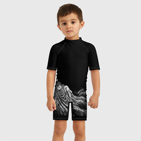 Детский купальный костюм 3D с принтом Берсерк в плаще в Екатеринбурге, Полиэстер 85%, Спандекс 15% | застежка на молнии на спине | berserk | аниме | берсерк | гатс | манга | черный мечник