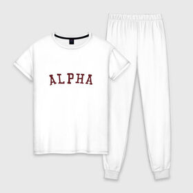 Женская пижама хлопок с принтом ALPHA в Екатеринбурге, 100% хлопок | брюки и футболка прямого кроя, без карманов, на брюках мягкая резинка на поясе и по низу штанин | alpha | альфа | кб | клуб романтики | макс | оборотень