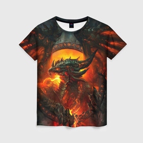 Женская футболка 3D с принтом Огненный Дракон  в Екатеринбурге, 100% полиэфир ( синтетическое хлопкоподобное полотно) | прямой крой, круглый вырез горловины, длина до линии бедер | drag | dragon | арт | динамическое | динозавр | дракон | красивое | фантастика