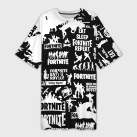 Платье-футболка 3D с принтом Fortnite в Екатеринбурге,  |  | battle | kills | royale | save | season | the | twitch | world | битва | борьба | зомби | королевская | оружие | скины | стратегия | фортнайт