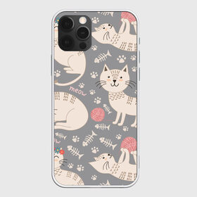Чехол для iPhone 12 Pro Max с принтом Милые кошечки в Екатеринбурге, Силикон |  | арт | венок | клубок | клубок ниток | клубочек | кот | кошечка | кошка | кошка в венке | кошка играет | лапки | милая кошечка | милая кошка | отпечатки | отпечатки лап | рисунок | рыбка | серая кошка