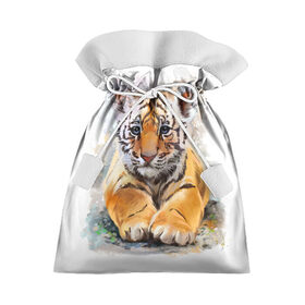 Подарочный 3D мешок с принтом Tiger Art в Екатеринбурге, 100% полиэстер | Размер: 29*39 см | art | blue | dinamic picture | lion | tiger | white | арт | животные | картинка | лев | рисунок | тигр