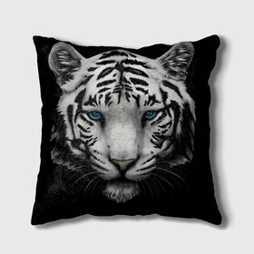 Подушка 3D с принтом Белый Тигр в Екатеринбурге, наволочка – 100% полиэстер, наполнитель – холлофайбер (легкий наполнитель, не вызывает аллергию). | состоит из подушки и наволочки. Наволочка на молнии, легко снимается для стирки | Тематика изображения на принте: tiger | животное | тигр | тигрица | чернобелый