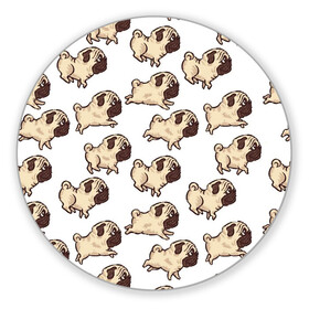 Коврик для мышки круглый с принтом Мопсики в Екатеринбурге, резина и полиэстер | круглая форма, изображение наносится на всю лицевую часть | арт | бег | бегут | мопс | мопсы | рисунок | собака | собаки