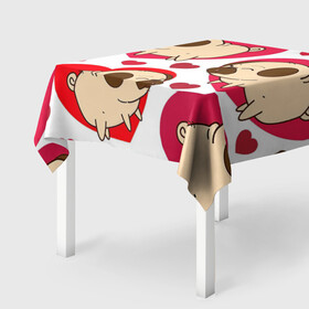Скатерть 3D с принтом Мопсики в Екатеринбурге, 100% полиэстер (ткань не мнется и не растягивается) | Размер: 150*150 см | арт | любовь | мопс | мопсики | рисунок | сердца | сердце | собака | собаки | собачки