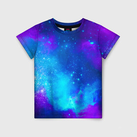 Детская футболка 3D с принтом Космос в Екатеринбурге, 100% гипоаллергенный полиэфир | прямой крой, круглый вырез горловины, длина до линии бедер, чуть спущенное плечо, ткань немного тянется | астроном | бесконечность | вселенная | звезда | звезды | комета | космонавт | космос | море | небо | неон | пальма | планета