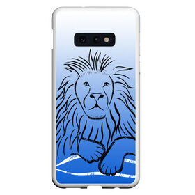 Чехол для Samsung S10E с принтом MY KINGDOM в Екатеринбурге, Силикон | Область печати: задняя сторона чехла, без боковых панелей | lion | градиент | контурный рисунок | лев | лев по гороскопу | на синем фоне | подарить льву