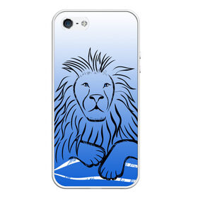 Чехол для iPhone 5/5S матовый с принтом MY KINGDOM в Екатеринбурге, Силикон | Область печати: задняя сторона чехла, без боковых панелей | lion | градиент | контурный рисунок | лев | лев по гороскопу | на синем фоне | подарить льву