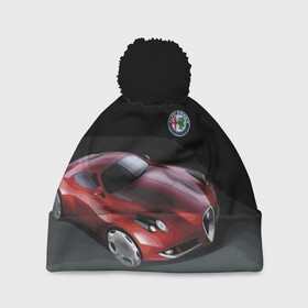 Шапка 3D c помпоном с принтом Alfa Romeo в Екатеринбурге, 100% полиэстер | универсальный размер, печать по всей поверхности изделия | alfa romeo | car | italy | motorsport | prestige | автоспорт | альфа ромео | италия | престиж