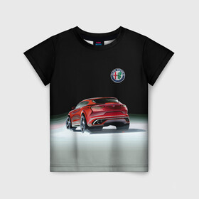 Детская футболка 3D с принтом Alfa Romeo в Екатеринбурге, 100% гипоаллергенный полиэфир | прямой крой, круглый вырез горловины, длина до линии бедер, чуть спущенное плечо, ткань немного тянется | alfa romeo | car | italy | motorsport | prestige | автоспорт | альфа ромео | италия | престиж