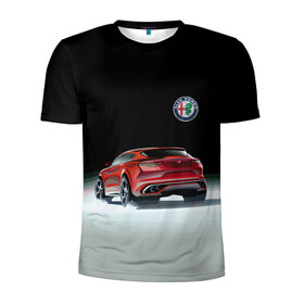 Мужская футболка 3D спортивная с принтом Alfa Romeo в Екатеринбурге, 100% полиэстер с улучшенными характеристиками | приталенный силуэт, круглая горловина, широкие плечи, сужается к линии бедра | alfa romeo | car | italy | motorsport | prestige | автоспорт | альфа ромео | италия | престиж