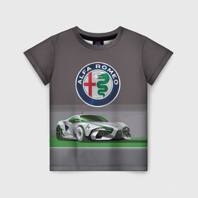 Детская футболка 3D с принтом Alfa Romeo motorsport в Екатеринбурге, 100% гипоаллергенный полиэфир | прямой крой, круглый вырез горловины, длина до линии бедер, чуть спущенное плечо, ткань немного тянется | alfa romeo | car | italy | motorsport | prestige | автоспорт | альфа ромео | италия | престиж