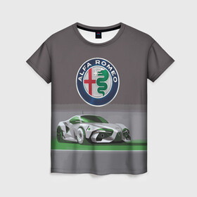 Женская футболка 3D с принтом Alfa Romeo motorsport в Екатеринбурге, 100% полиэфир ( синтетическое хлопкоподобное полотно) | прямой крой, круглый вырез горловины, длина до линии бедер | alfa romeo | car | italy | motorsport | prestige | автоспорт | альфа ромео | италия | престиж