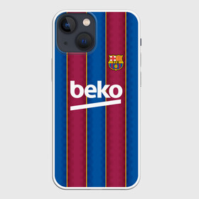 Чехол для iPhone 13 mini с принтом FC Barcelona 20 21 в Екатеринбурге,  |  | barcelona | champions | fc | fc barcelona 20 21 | fcb | football club | league | lionel | messi | spain | sport | барселона | испания | лига | лионель | месси | спортивные | униформа | фирменые цвета | фк | футбольный клуб | чемпионов