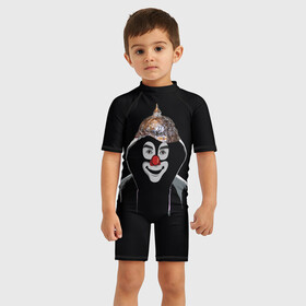 Детский купальный костюм 3D с принтом Клоун в шапочке в Екатеринбурге, Полиэстер 85%, Спандекс 15% | застежка на молнии на спине | 5g вышки | клоун | связь | фобия | фольга