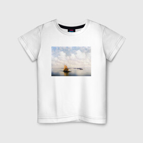 Детская футболка хлопок с принтом картина Айвазовского в Екатеринбурге, 100% хлопок | круглый вырез горловины, полуприлегающий силуэт, длина до линии бедер | Тематика изображения на принте: айвазовский | корабль | море | облака | рисунок