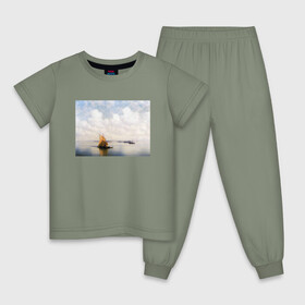 Детская пижама хлопок с принтом картина Айвазовского в Екатеринбурге, 100% хлопок |  брюки и футболка прямого кроя, без карманов, на брюках мягкая резинка на поясе и по низу штанин
 | Тематика изображения на принте: айвазовский | корабль | море | облака | рисунок