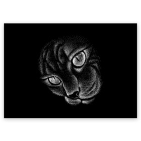 Поздравительная открытка с принтом Волшебный кот в Екатеринбурге, 100% бумага | плотность бумаги 280 г/м2, матовая, на обратной стороне линовка и место для марки
 | black | cat | eyes | kitten | kitty | pussy | pussycat | взгляд | глаз | глаза | кот | кота | котенок | коты | котят | котята | котячьи | кошачьи | кошка | кошки | мордочка | нос | носик | с котом | усатый | усики | усища | усищи | че
