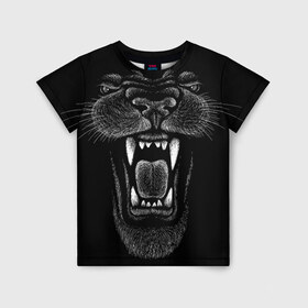 Детская футболка 3D с принтом Черная пантера в Екатеринбурге, 100% гипоаллергенный полиэфир | прямой крой, круглый вырез горловины, длина до линии бедер, чуть спущенное плечо, ткань немного тянется | Тематика изображения на принте: big | black | cat | danger | jungle | king | leopard | panter | panther | picture | большая | большой | джунглей | джунгли | зубы | король | кот | кошка | леопард | мелками | опасная | опасный | охотник | пантера | пасть | рисунок | хищник | 
