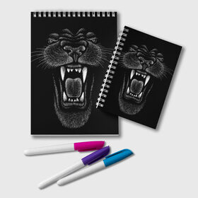 Блокнот с принтом Черная пантера в Екатеринбурге, 100% бумага | 48 листов, плотность листов — 60 г/м2, плотность картонной обложки — 250 г/м2. Листы скреплены удобной пружинной спиралью. Цвет линий — светло-серый
 | Тематика изображения на принте: big | black | cat | danger | jungle | king | leopard | panter | panther | picture | большая | большой | джунглей | джунгли | зубы | король | кот | кошка | леопард | мелками | опасная | опасный | охотник | пантера | пасть | рисунок | хищник | 