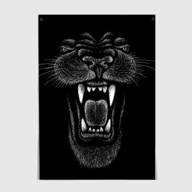 Постер с принтом Черная пантера в Екатеринбурге, 100% бумага
 | бумага, плотность 150 мг. Матовая, но за счет высокого коэффициента гладкости имеет небольшой блеск и дает на свету блики, но в отличии от глянцевой бумаги не покрыта лаком | big | black | cat | danger | jungle | king | leopard | panter | panther | picture | большая | большой | джунглей | джунгли | зубы | король | кот | кошка | леопард | мелками | опасная | опасный | охотник | пантера | пасть | рисунок | хищник | 