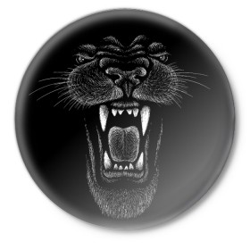Значок с принтом Черная пантера в Екатеринбурге,  металл | круглая форма, металлическая застежка в виде булавки | big | black | cat | danger | jungle | king | leopard | panter | panther | picture | большая | большой | джунглей | джунгли | зубы | король | кот | кошка | леопард | мелками | опасная | опасный | охотник | пантера | пасть | рисунок | хищник | 
