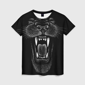 Женская футболка 3D с принтом Черная пантера в Екатеринбурге, 100% полиэфир ( синтетическое хлопкоподобное полотно) | прямой крой, круглый вырез горловины, длина до линии бедер | big | black | cat | danger | jungle | king | leopard | panter | panther | picture | большая | большой | джунглей | джунгли | зубы | король | кот | кошка | леопард | мелками | опасная | опасный | охотник | пантера | пасть | рисунок | хищник | 