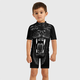 Детский купальный костюм 3D с принтом Черная пантера в Екатеринбурге, Полиэстер 85%, Спандекс 15% | застежка на молнии на спине | big | black | cat | danger | jungle | king | leopard | panter | panther | picture | большая | большой | джунглей | джунгли | зубы | король | кот | кошка | леопард | мелками | опасная | опасный | охотник | пантера | пасть | рисунок | хищник | 
