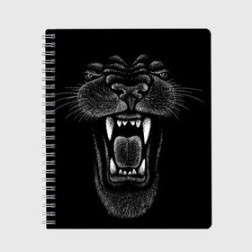 Тетрадь с принтом Черная пантера в Екатеринбурге, 100% бумага | 48 листов, плотность листов — 60 г/м2, плотность картонной обложки — 250 г/м2. Листы скреплены сбоку удобной пружинной спиралью. Уголки страниц и обложки скругленные. Цвет линий — светло-серый
 | Тематика изображения на принте: big | black | cat | danger | jungle | king | leopard | panter | panther | picture | большая | большой | джунглей | джунгли | зубы | король | кот | кошка | леопард | мелками | опасная | опасный | охотник | пантера | пасть | рисунок | хищник | 