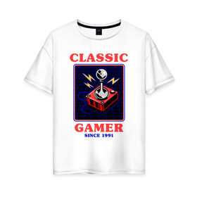 Женская футболка хлопок Oversize с принтом Classic Gamer в Екатеринбурге, 100% хлопок | свободный крой, круглый ворот, спущенный рукав, длина до линии бедер
 | 8 bit | 8 бит | 8bit | 8бит | boomer | dendy | game | gamer | games | geek | joystick | nerd | oldschool | sega | бумер | гик | дед | денди | джойстик | для гика | для гиков | игра | игры | классика | классические | нерд | олдскул | с