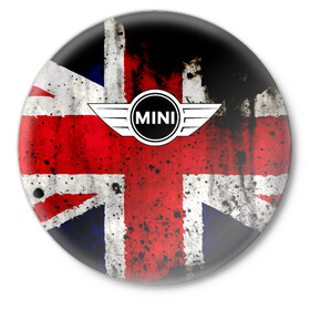 Значок с принтом Mini Cooper в Екатеринбурге,  металл | круглая форма, металлическая застежка в виде булавки | bmw | mini | mini cooper | авто | англия | бмв | британия | великобритания | машина | мини | мини купер | тачка