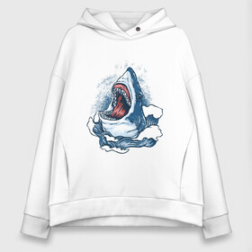 Женское худи Oversize хлопок с принтом Злая акула в Екатеринбурге, френч-терри — 70% хлопок, 30% полиэстер. Мягкий теплый начес внутри —100% хлопок | боковые карманы, эластичные манжеты и нижняя кромка, капюшон на магнитной кнопке | angry | big | evil | jaws | predator | scary | shark | storm | wave | waves | white | акула | акулы | белая | большая | волна | волны | выпрыгивает | злая | зубы | из воды | море | океан | охотник | пасть | плотоядная | рот | страшная | хищни