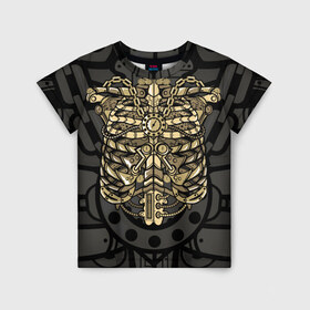Детская футболка 3D с принтом Стимпанк Скелет в Екатеринбурге, 100% гипоаллергенный полиэфир | прямой крой, круглый вырез горловины, длина до линии бедер, чуть спущенное плечо, ткань немного тянется | Тематика изображения на принте: clock | clocks | cosplay | punk | rib | ribcage | ribs | robot | skeleton | steam | steampunk | внутренности | грудная клетка | железные | косплей | кости | механизм | панк | паро панк | паровой | паропанк | ребра | робот | скелет | стим | с