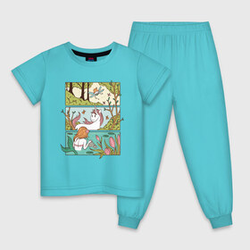 Детская пижама хлопок с принтом Зачарованный лес в Екатеринбурге, 100% хлопок |  брюки и футболка прямого кроя, без карманов, на брюках мягкая резинка на поясе и по низу штанин
 | Тематика изображения на принте: comics | comix | enchanted | fairy | forest | mermaid | unicorn | бабочка | в лесу | единорог | единорожка | зачарованный | иллюстрация | комикс | красивая | лес | лесная | лесной | миф | мифические | природа | русалка