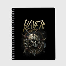 Тетрадь с принтом Slayer в Екатеринбурге, 100% бумага | 48 листов, плотность листов — 60 г/м2, плотность картонной обложки — 250 г/м2. Листы скреплены сбоку удобной пружинной спиралью. Уголки страниц и обложки скругленные. Цвет линий — светло-серый
 | Тематика изображения на принте: kerry king | musical group | repentless | slayer | tom araya | метал | том арайа | трэш