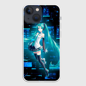 Чехол для iPhone 13 mini с принтом Miku в матрице в Екатеринбурге,  |  | anime | girl | hatsune | miku | system | vocaloid | vr | аниме | взлом | виртуальная | вокалойд | волосы | девушка | длинные | косички | манга | мику | певица | помехи | системы | хатсуне | хатцуне | хацунэ