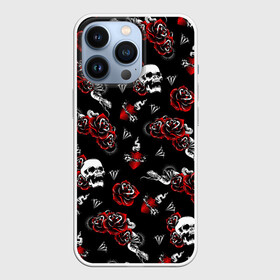 Чехол для iPhone 13 Pro с принтом Черепа и розы в Екатеринбурге,  |  | diamond | diamonds | gothic | heart | hearts | roses | skull | skulls | snake | snakes | tattoo | tattoos | брилианты | бриллианты | готика | готическая | готичная | змеи | змея | розы | сердца | сердце | тату | татуировка | татуировки | череп 